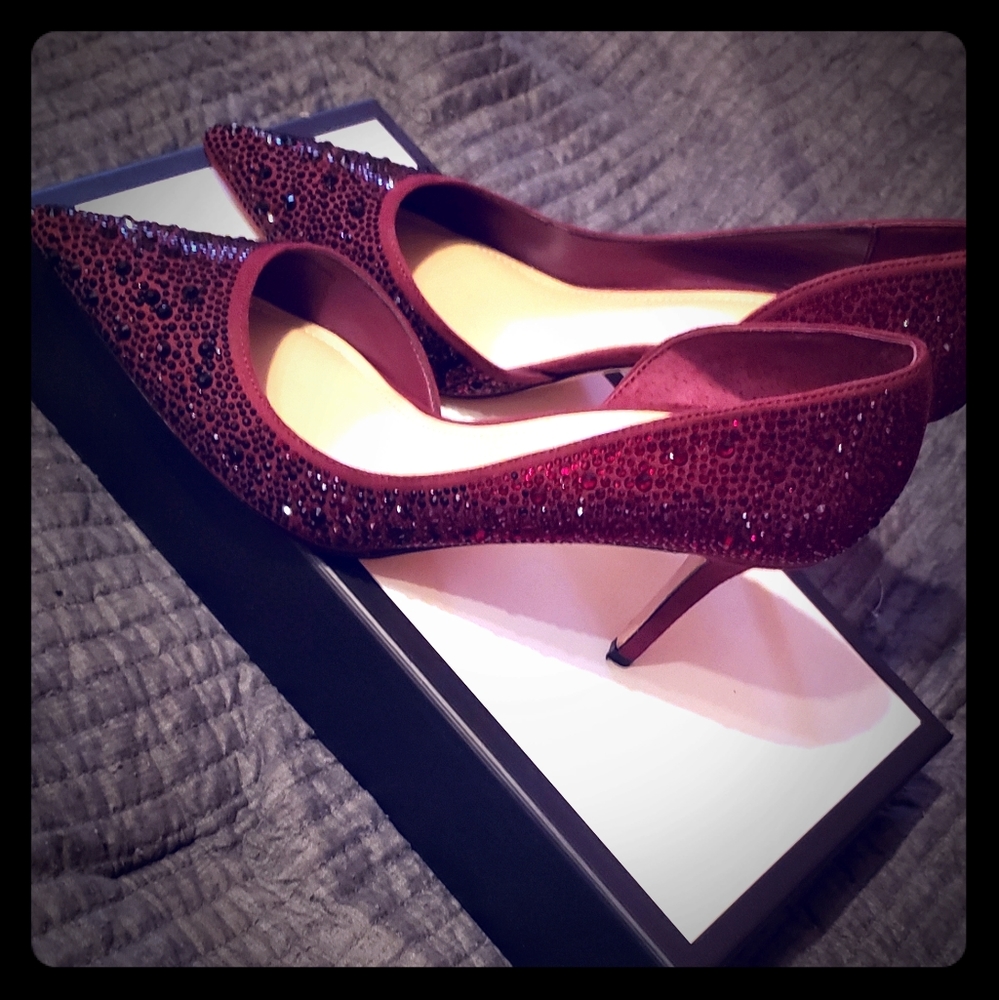 Ella ombré embellished d'Orsay heels in grenadine